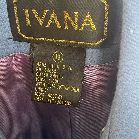 Vintage Ivana Wool Blazer Blue Velvet Trim Lace Cuff Size 18 Made in USA - Picture 2 of 9